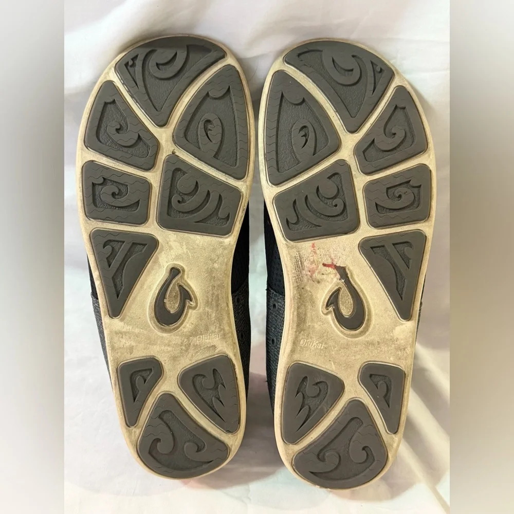 Olukai Nohea Moku Black Gray Mesh Mens Sz 9 Slip on Casual Shoes Beach Boat